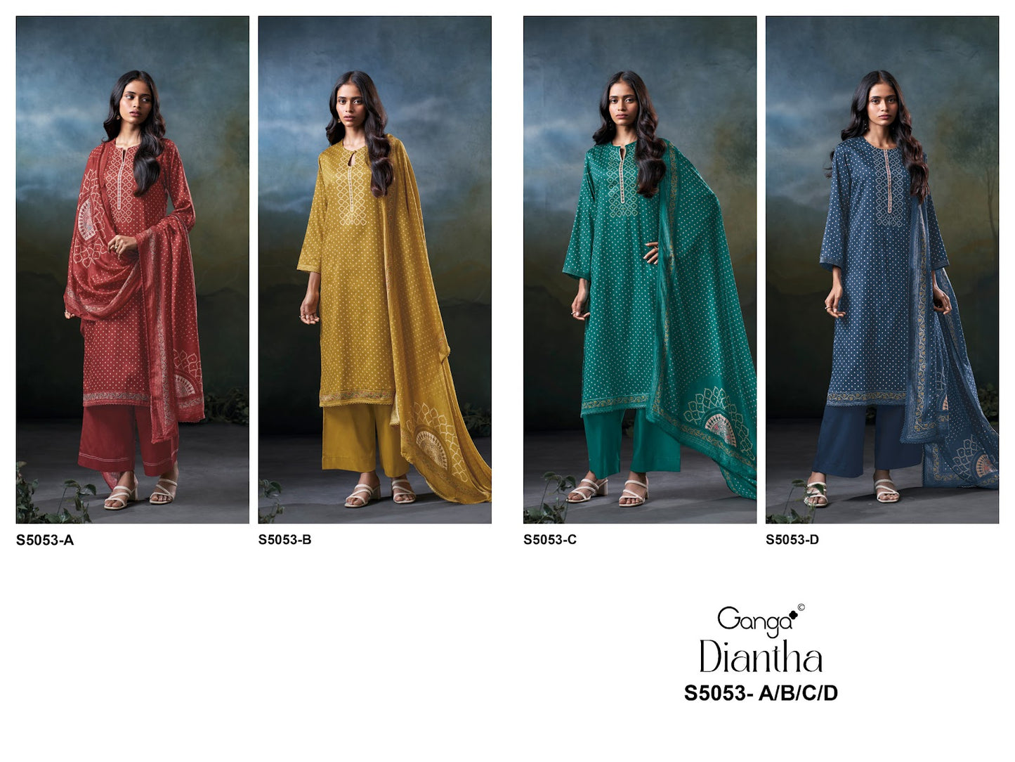 Diantha S5053 Ganga Cotton Satin Plazzo Style Suits Wholesaler India