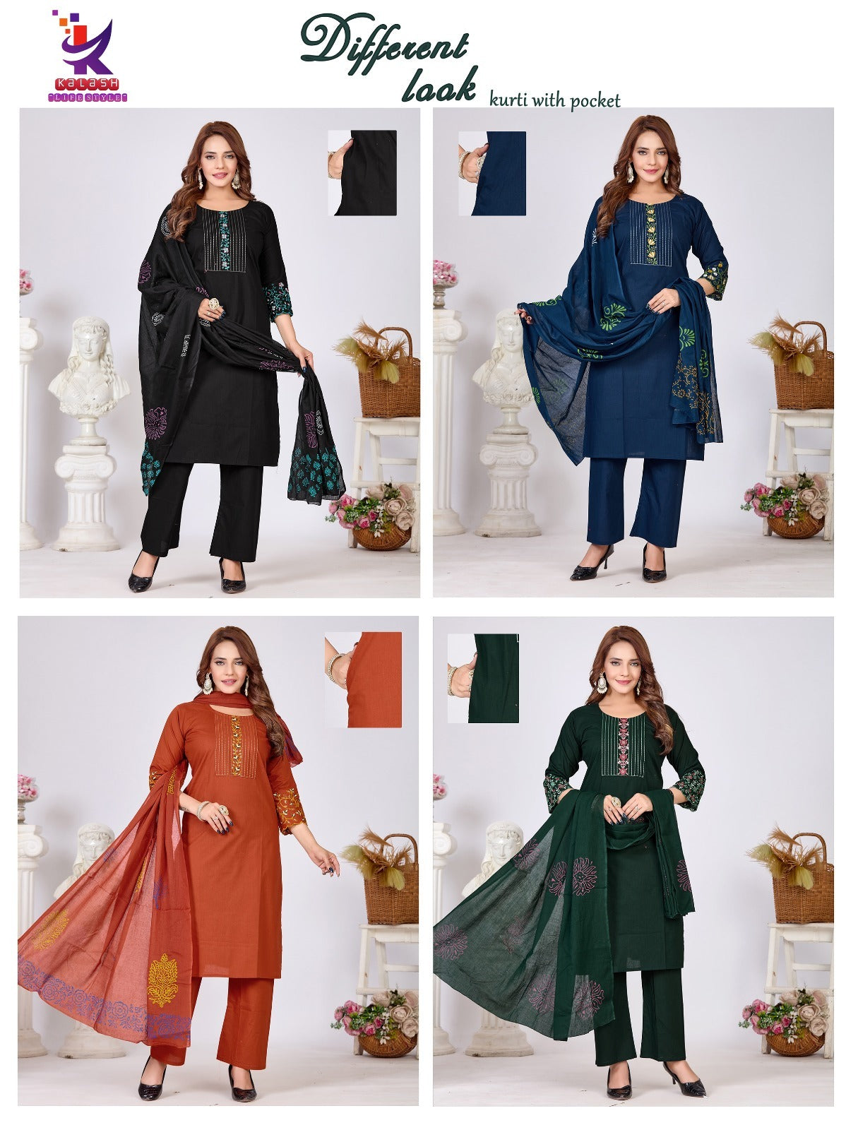 Different Look Mlm Kalash Lifestyle Dhabu Readymade Cotton Pant Suits Exporter India