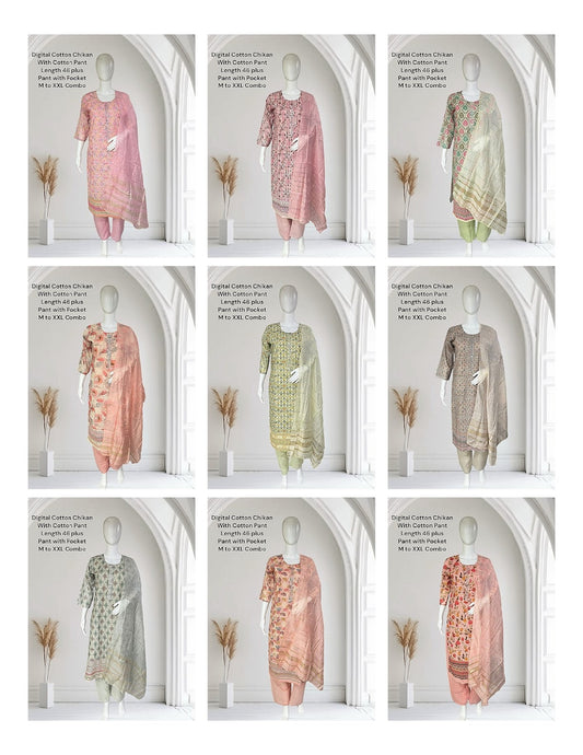 Digital Chikan 0105 Ayg Cotton Readymade Pant Style Suits Supplier Gujarat