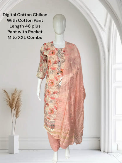 Digital Chikan 0105 Ayg Cotton Readymade Pant Style Suits Supplier Gujarat