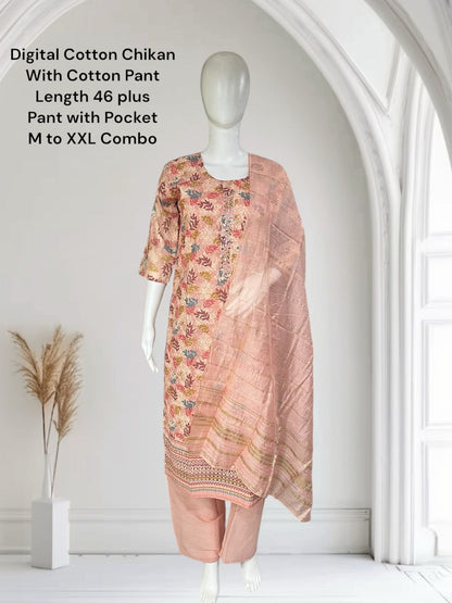 Digital Chikan 0105 Ayg Cotton Readymade Pant Style Suits Supplier Gujarat