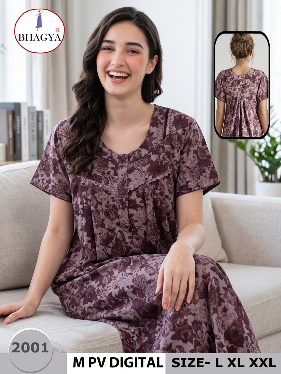 Digital Print Bhagya Night Gowns Exporter