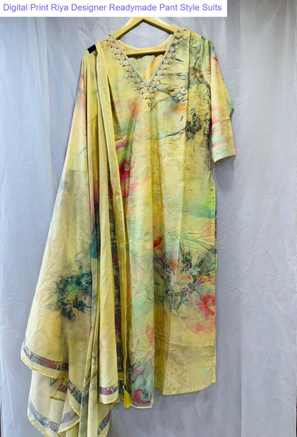 Digital Print Riya Designer Cotton Readymade Pant Style Suits Wholesale