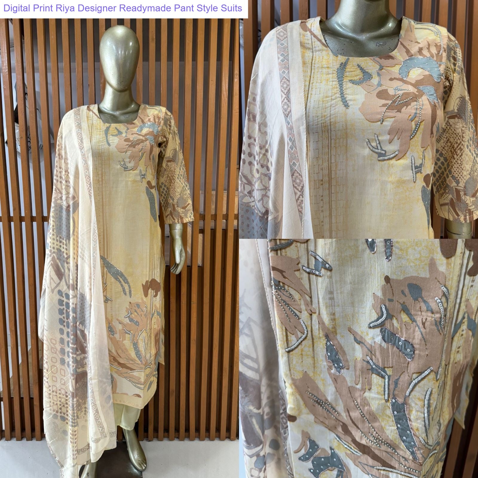 Digital Print Riya Designer Cotton Readymade Pant Style Suits Wholesale