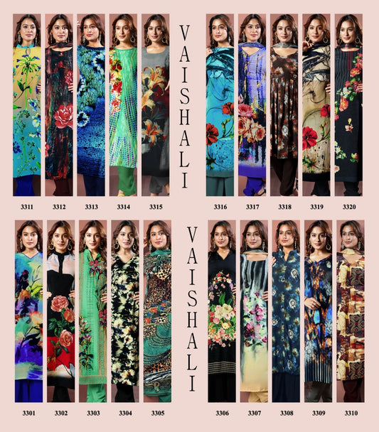 Digital Printed Series 3300 Vaishali Fashions Pure Crape Plazzo Style Suits Exporter