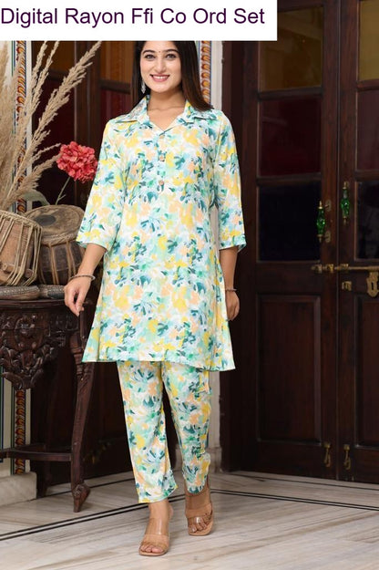 Digital Rayon Ffi Heavy Rayon Co Ord Set Wholesaler Ahmedabad