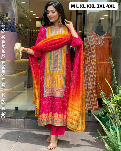 Digital Stscc Pure Muslin Karachi Readymade Suits Wholesaler