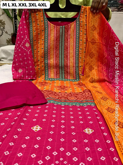 Digital Stscc Pure Muslin Karachi Readymade Suits Wholesaler