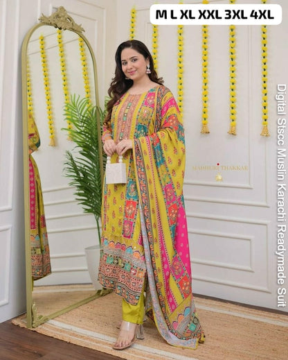 Digital Stscc Pure Muslin Karachi Readymade Suits Wholesaler
