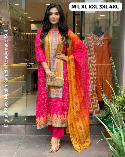 Digital Stscc Pure Muslin Karachi Readymade Suits Wholesaler