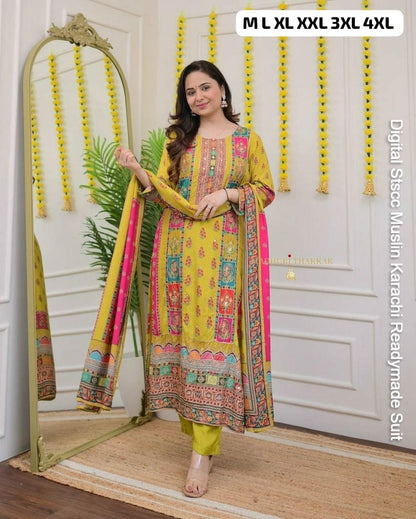 Digital Stscc Pure Muslin Karachi Readymade Suits Wholesaler