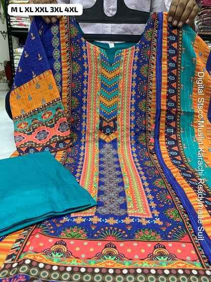 Digital Stscc Pure Muslin Karachi Readymade Suits Wholesaler