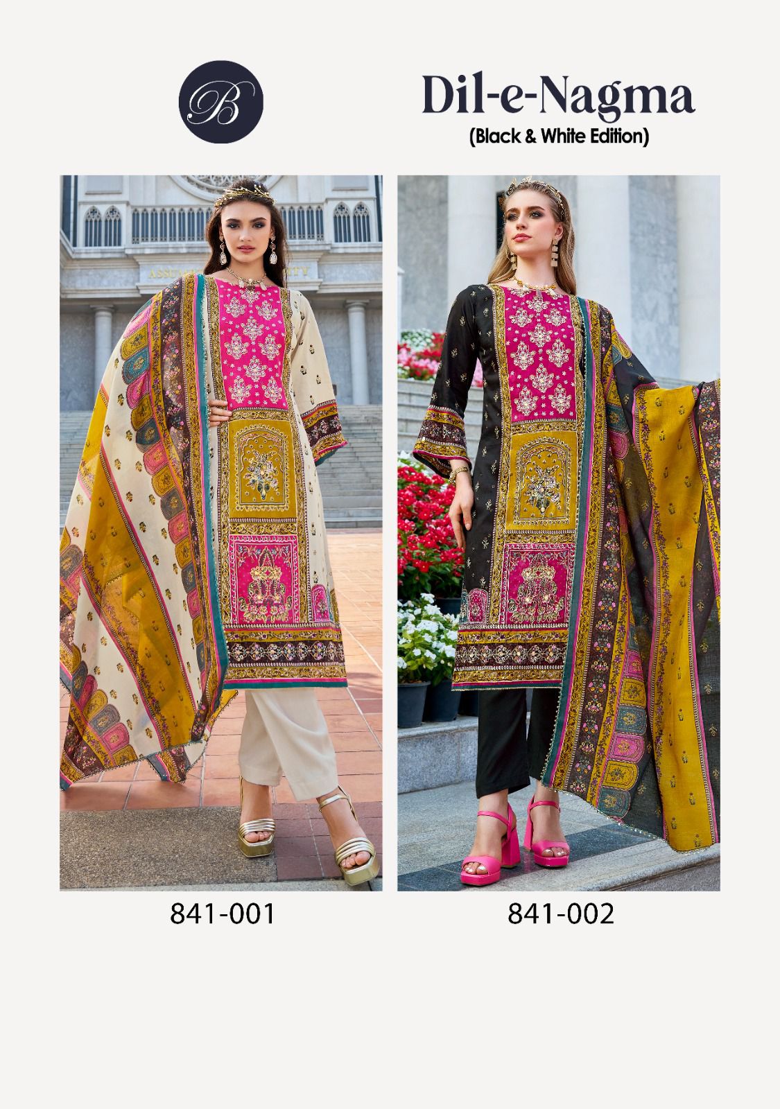 Dil E Nagma Black And White Edition Belliza Designer Studio Jam Cotton Karachi Salwar Suits Wholesaler