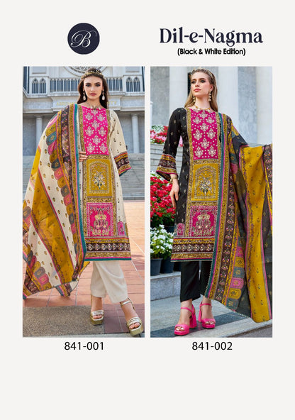 Dil E Nagma Black And White Edition Belliza Designer Studio Jam Cotton Karachi Salwar Suits Wholesaler