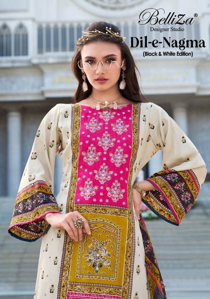 Dil E Nagma Black And White Edition Belliza Designer Studio Jam Cotton Karachi Salwar Suits Wholesaler