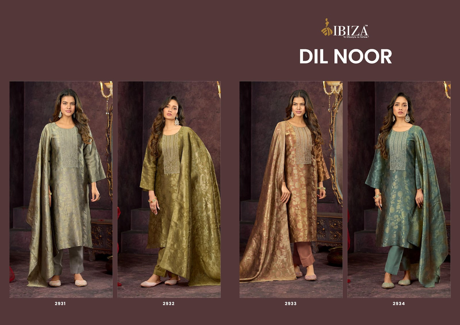 Dil Noor Ibiza Silk Jacquard Pant Style Suits Manufacturer Gujarat