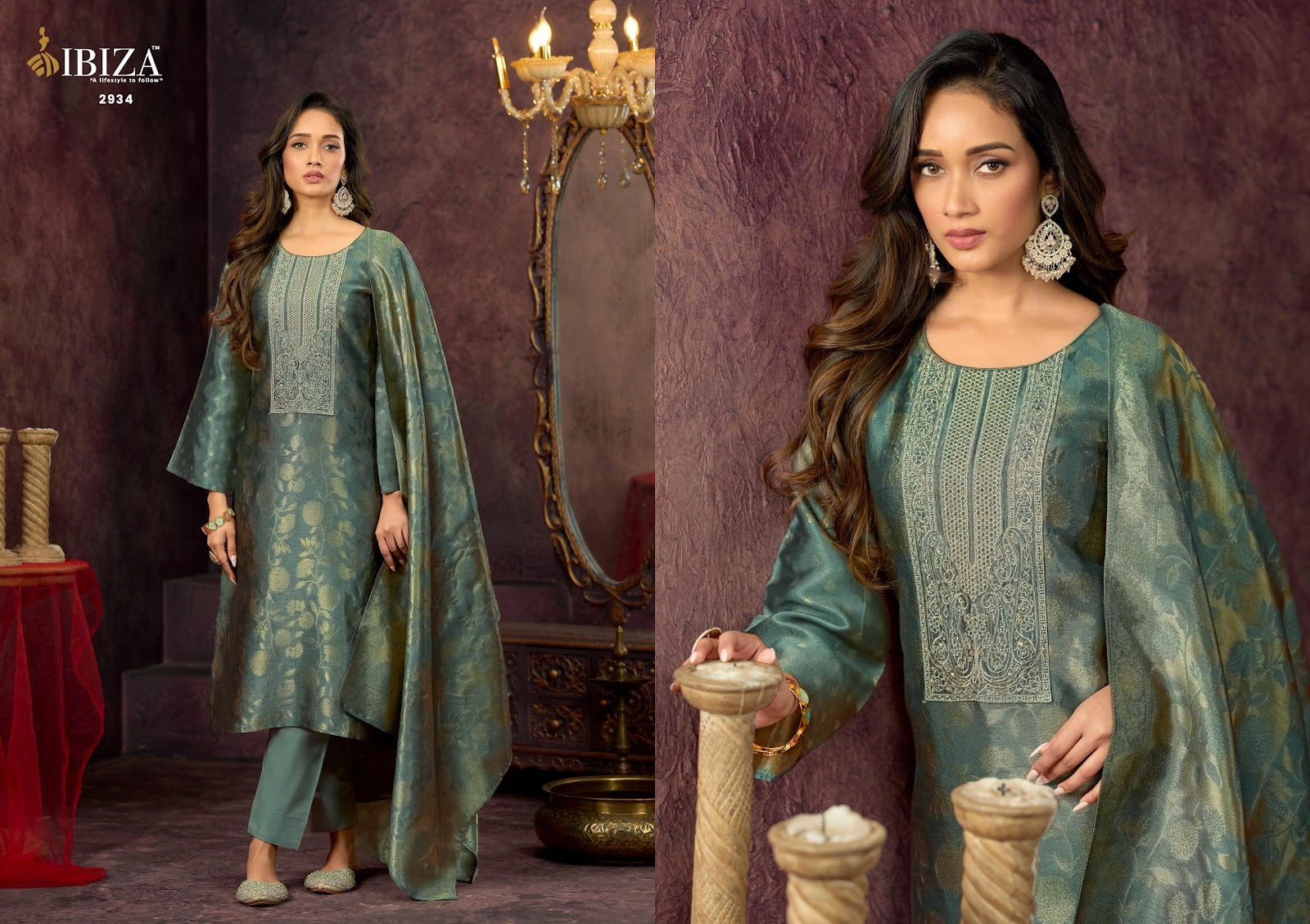 Dil Noor Ibiza Silk Jacquard Pant Style Suits Manufacturer Gujarat