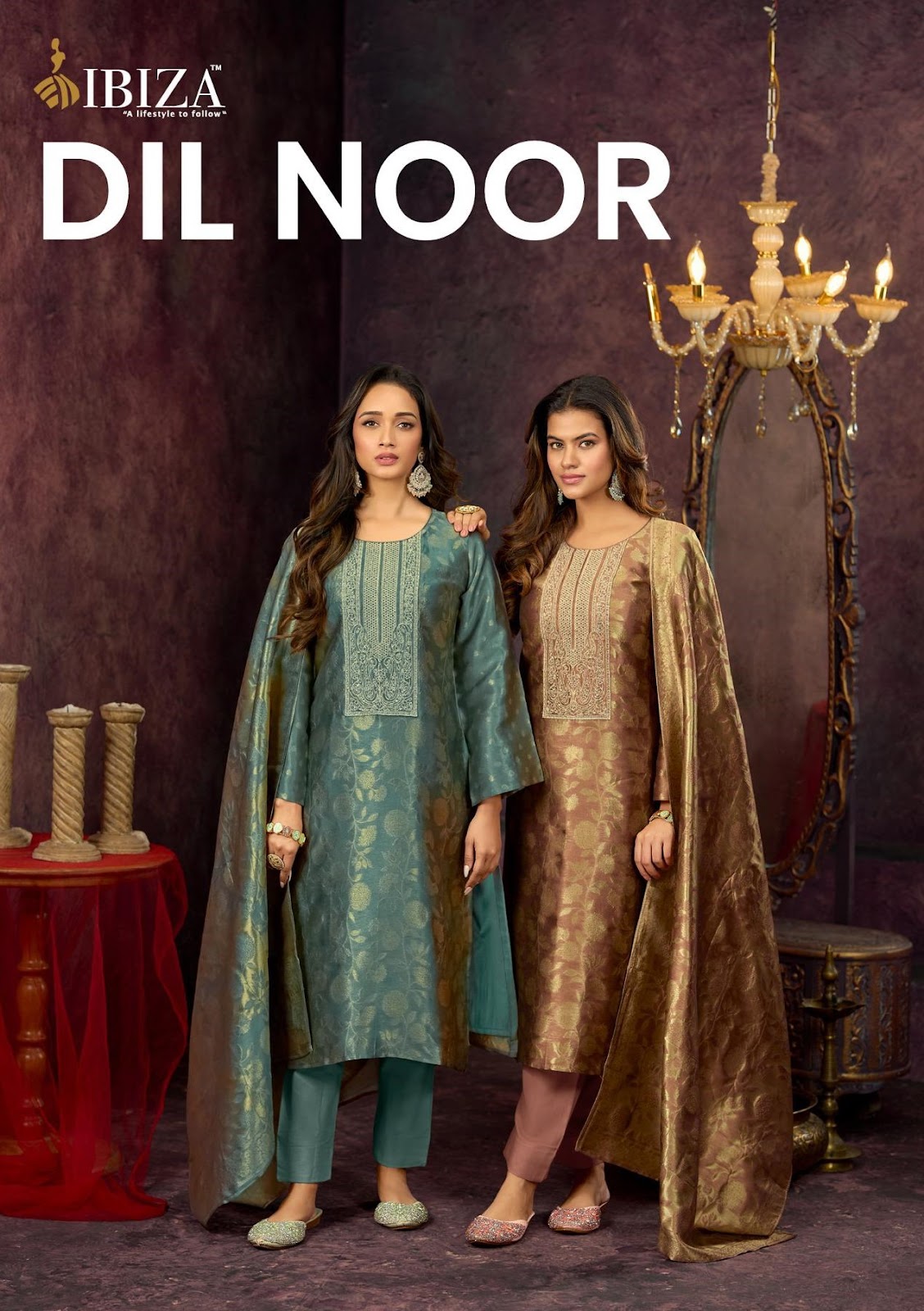 Dil Noor Ibiza Silk Jacquard Pant Style Suits Manufacturer Gujarat
