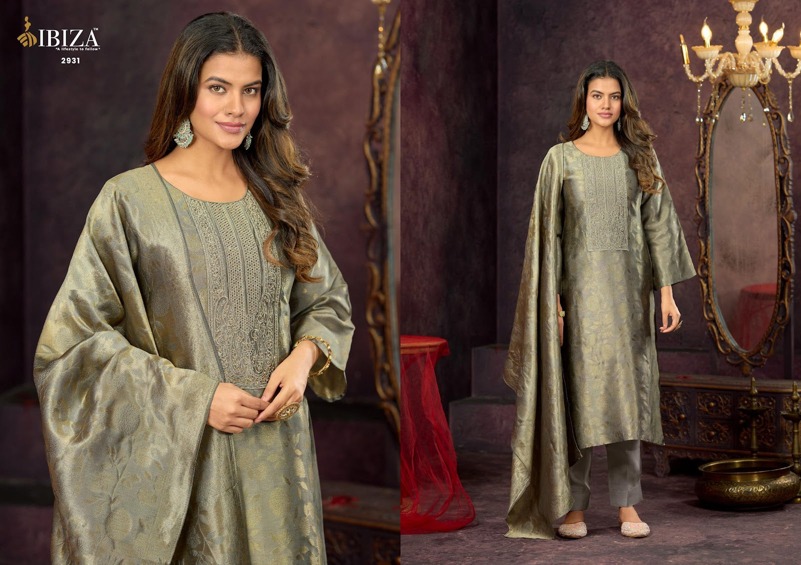 Dil Noor Ibiza Silk Jacquard Pant Style Suits Manufacturer Gujarat