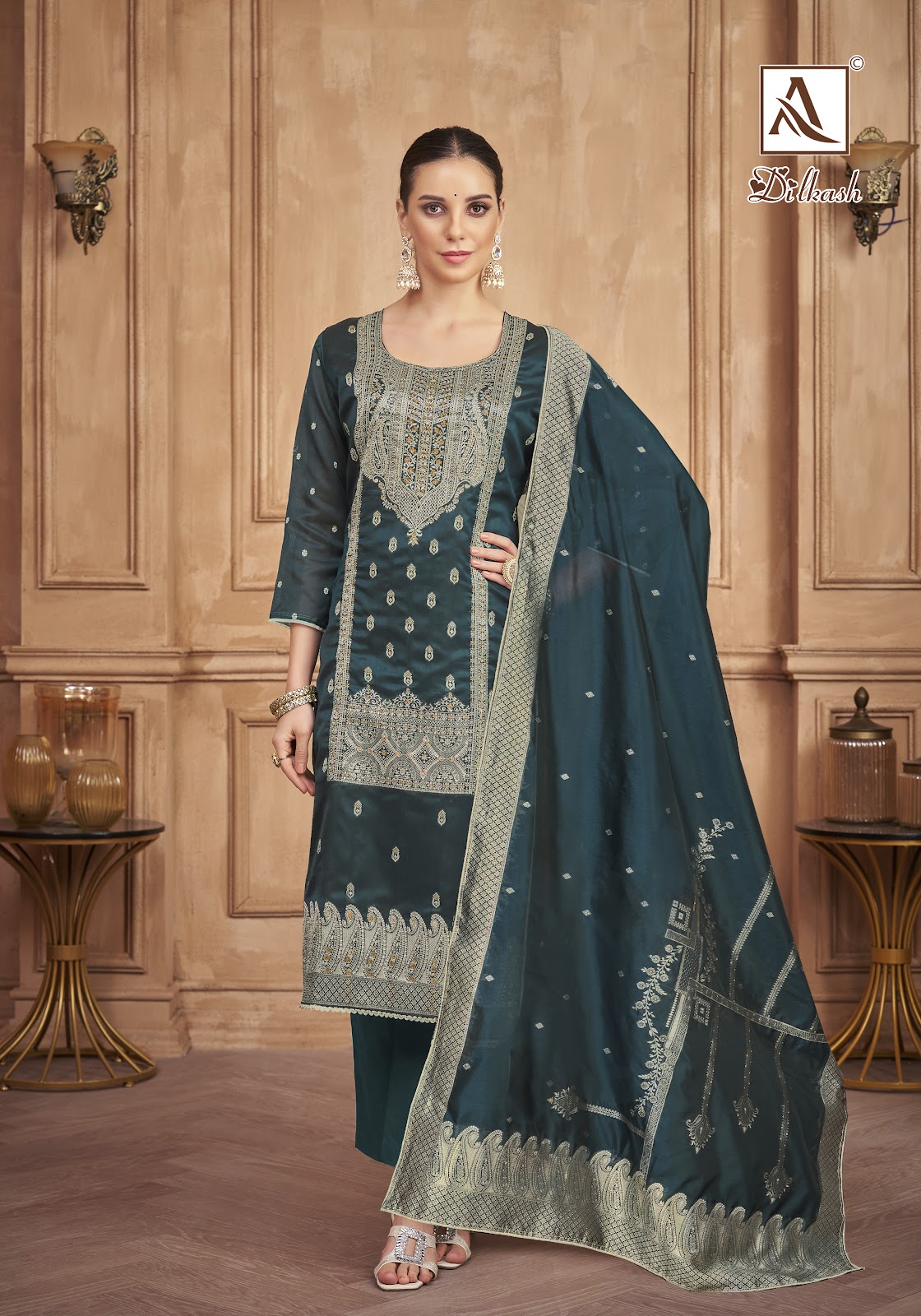 Dilkash Alok Jacquard Karachi Salwar Suits Exporter