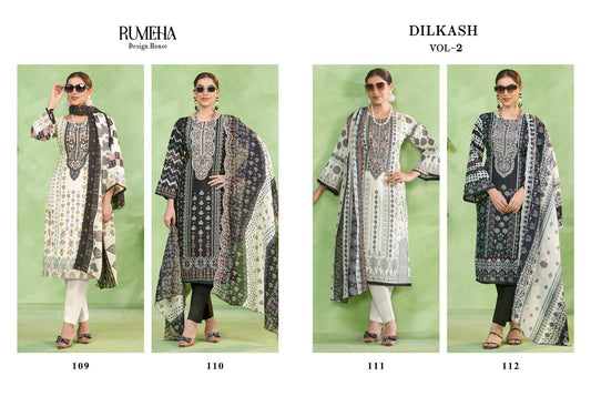 Dilkash Vol 2 Black And White Rumeha Cotton Karachi Salwar Suits Wholesale Price