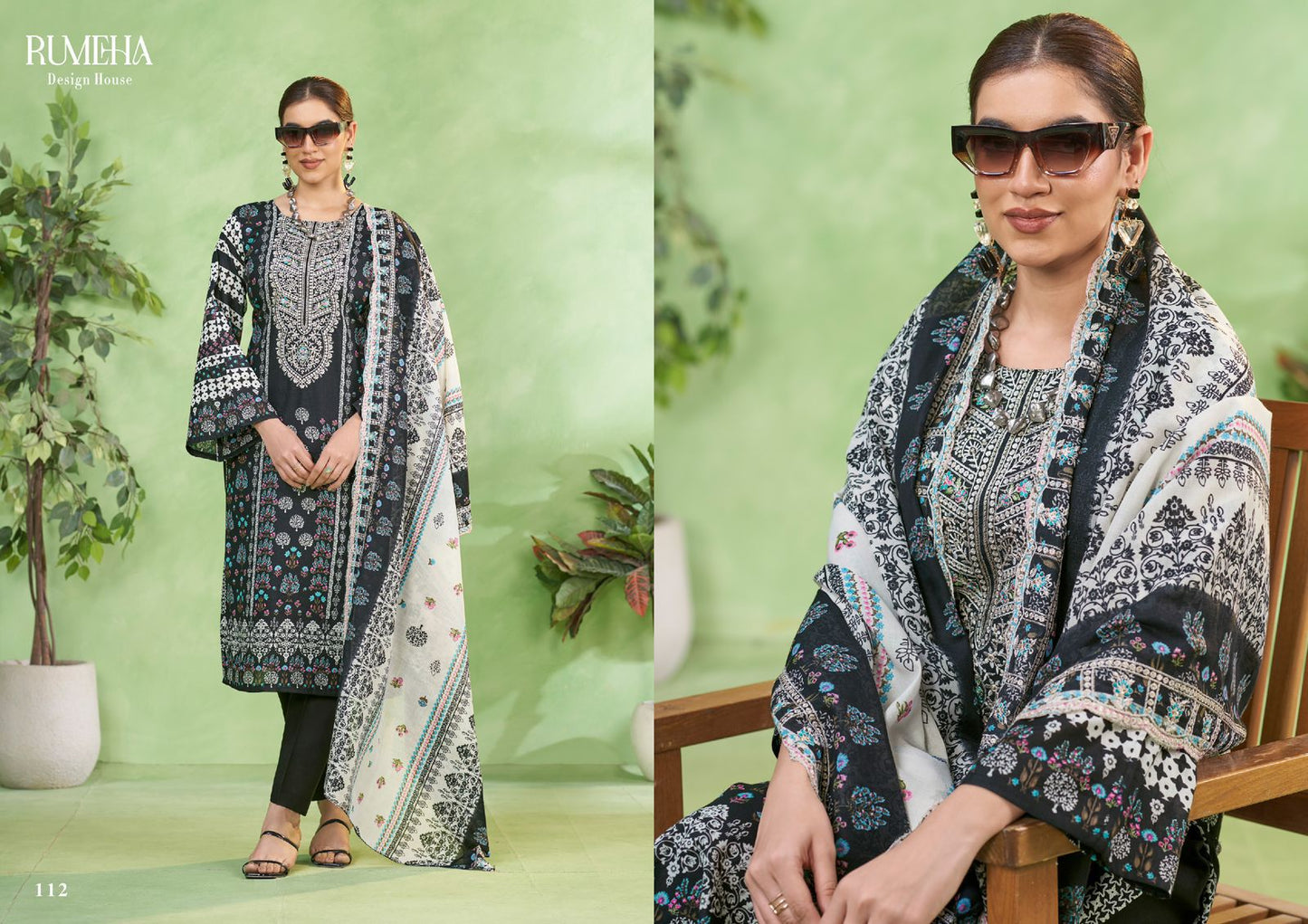Dilkash Vol 2 Black And White Rumeha Cotton Karachi Salwar Suits Wholesale Price