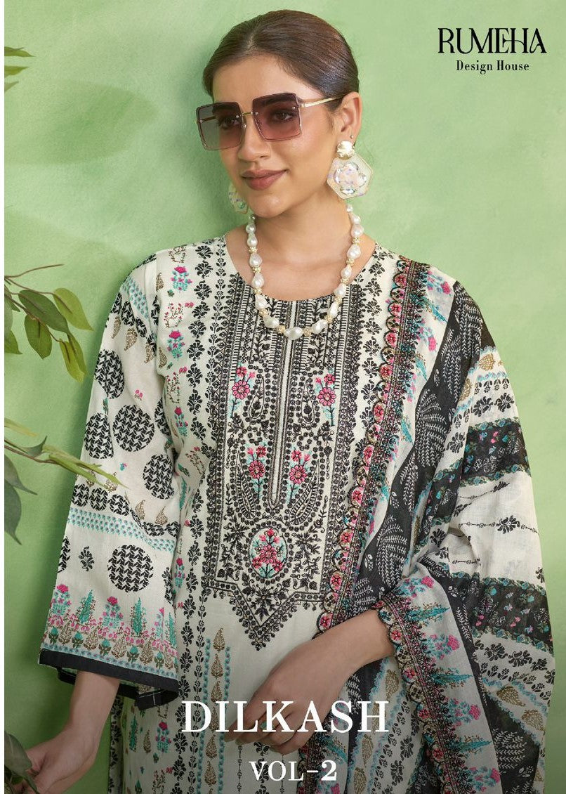 Dilkash Vol 2 Black And White Rumeha Cotton Karachi Salwar Suits Wholesale Price