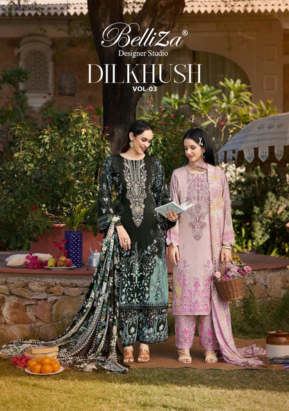 Dilkhush Vol 3 Belliza Designer Studio Viscose Reyon Karachi Salwar Suits Wholesaler India