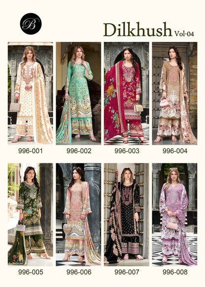Dilkhush Vol 4 Belliza Designer Studio Viscose Rayon Karachi Salwar Suits Manufacturer India