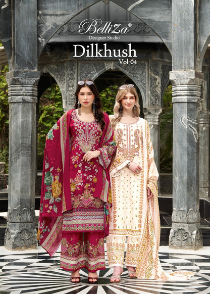Dilkhush Vol 4 Belliza Designer Studio Viscose Rayon Karachi Salwar Suits Manufacturer India