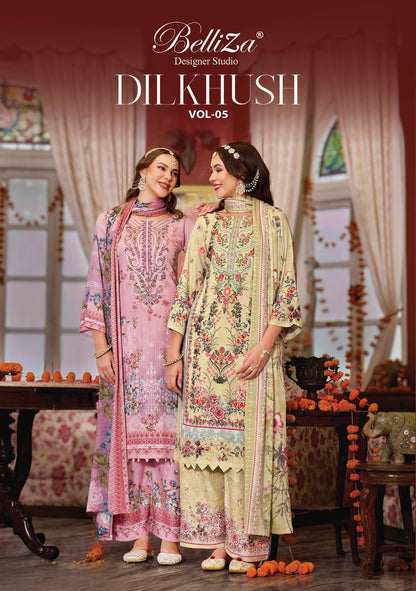 Dilkhush Vol 5 Belliza Designer Studio Viscose Rayon Karachi Salwar Suits Wholesale