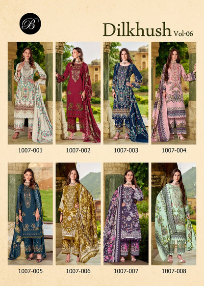 Dilkhush Vol 6 Belliza Designer Studio Viscose Rayon Karachi Salwar Suits Wholesaler Gujarat