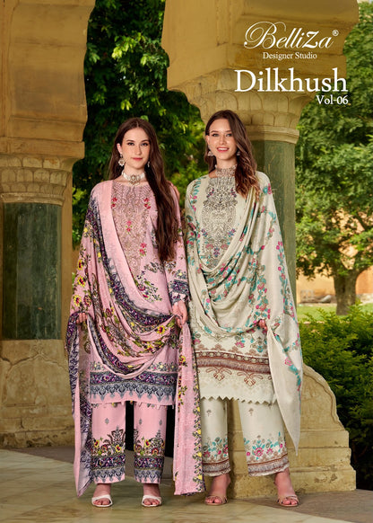 Dilkhush Vol 6 Belliza Designer Studio Viscose Rayon Karachi Salwar Suits Wholesaler Gujarat