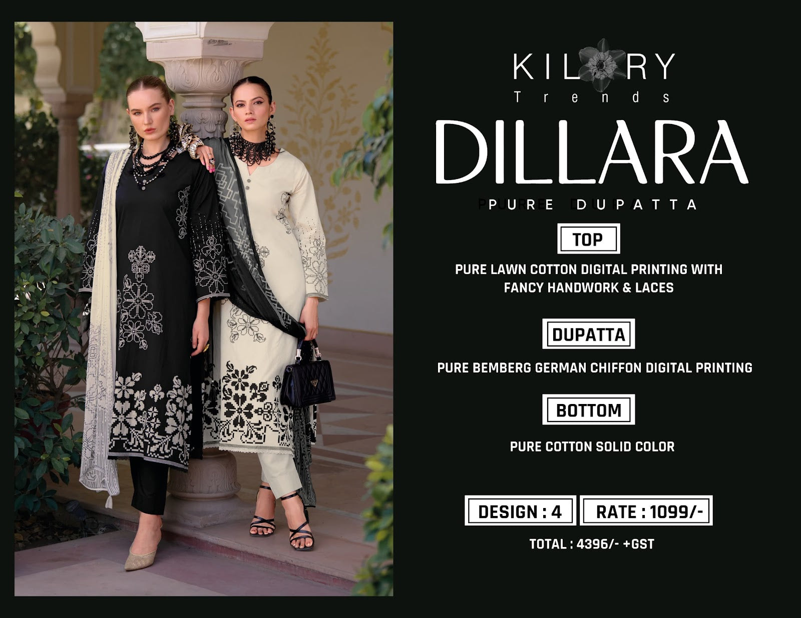 Dillara Kilory Lawn Cotton Pant Style Suits Supplier India