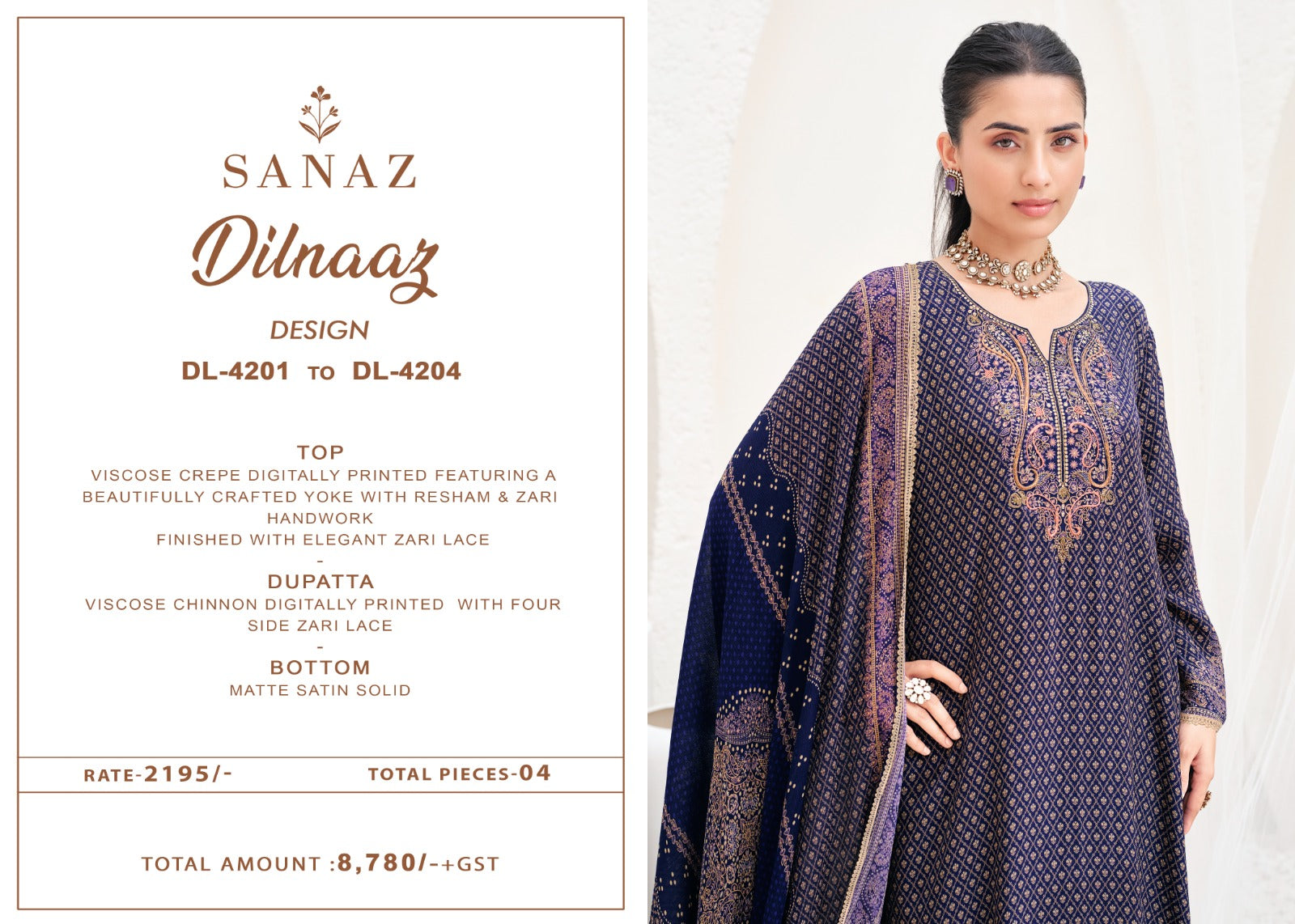 Dilnaaz Sanaz Viscose Crape Pant Style Suits Wholesale