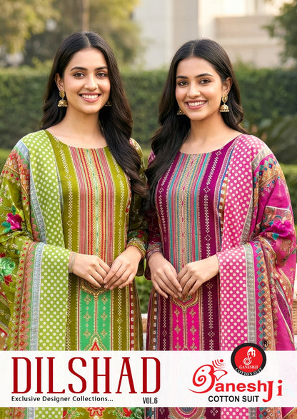 Dilshad Vol 6 Ganeshji Mix Cotton Karachi Salwar Suits Exporter
