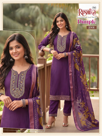 Dimple Vol 2 Rushika Vichitra Silk Readymade Pant Style Suits Wholesale Price