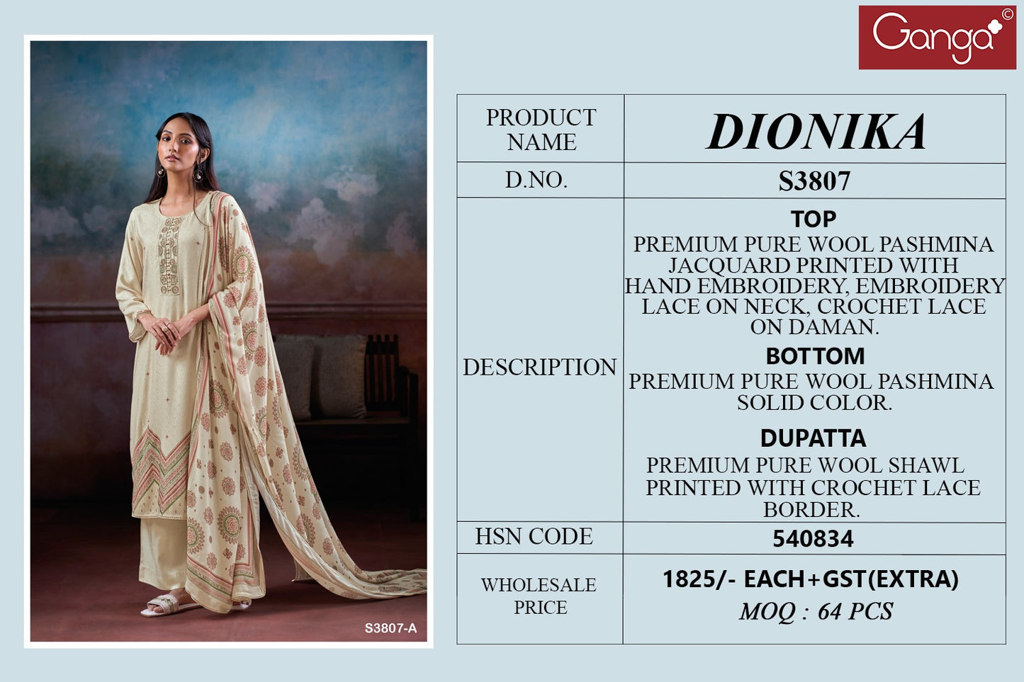 Dionika 3807 Ganga Pashmina Suits Wholesale Price