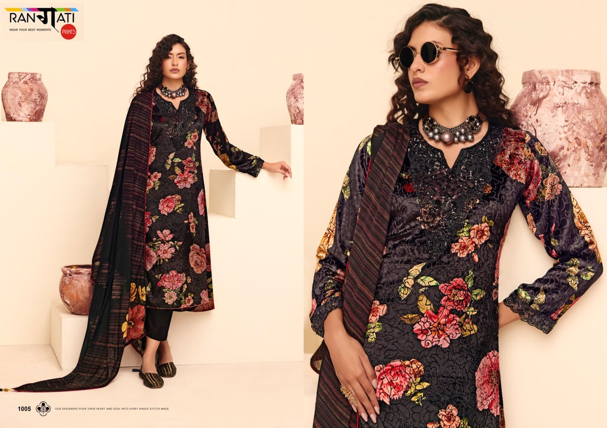 Dior Rangati Prints Velvet Suits Wholesaler Gujarat