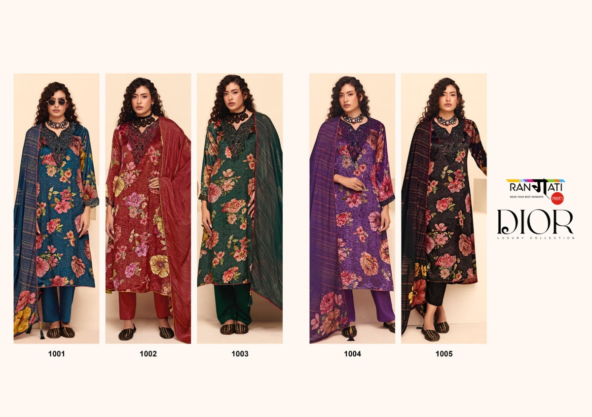 Dior Rangati Prints Velvet Suits Wholesaler Gujarat