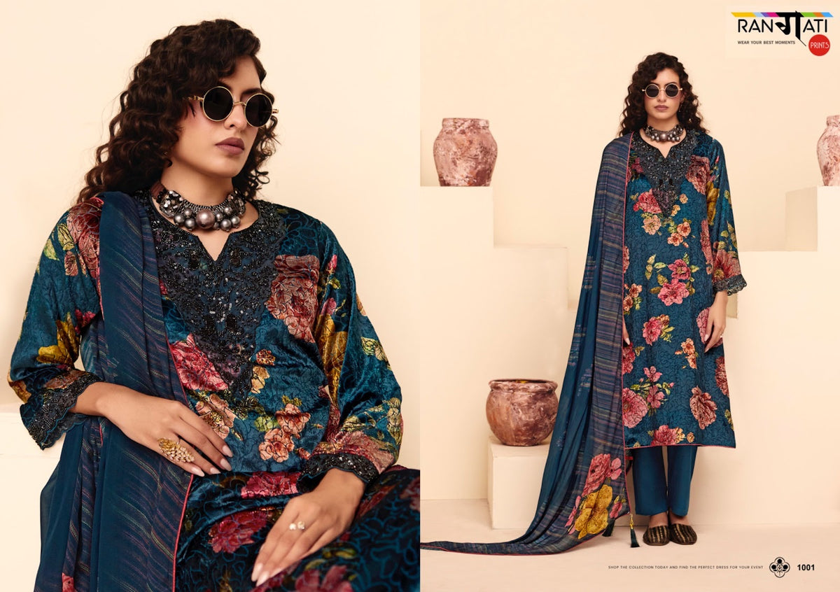 Dior Rangati Prints Velvet Suits Wholesaler Gujarat