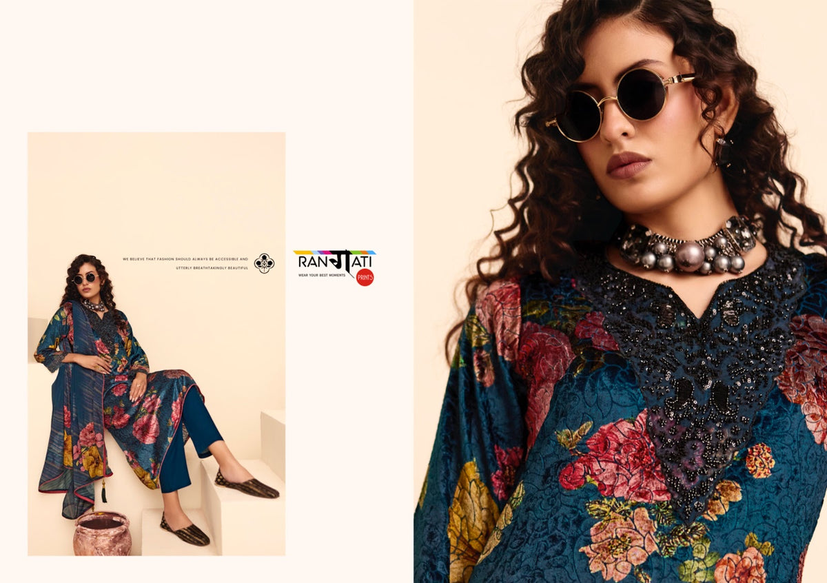 Dior Rangati Prints Velvet Suits Wholesaler Gujarat