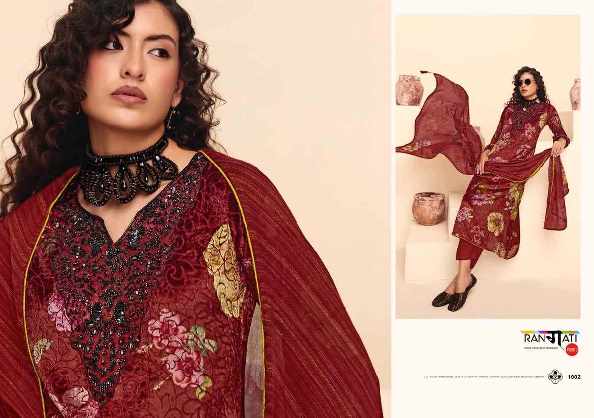 Dior Rangati Prints Velvet Suits Wholesaler Gujarat