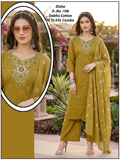 Disha Green Tomato Dhabu Cotton Readymade Pant Style Suits Exporter