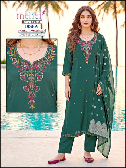 Disha Meher Roman Silk Readymade Pant Style Suits Wholesaler Ahmedabad