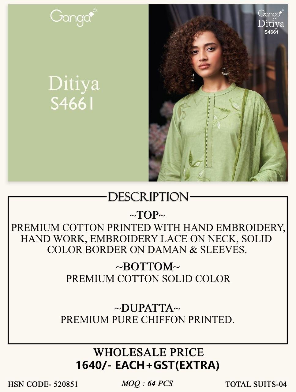 Ditiya 4661 Ganga Cotton Pant Style Suits Wholesale Price