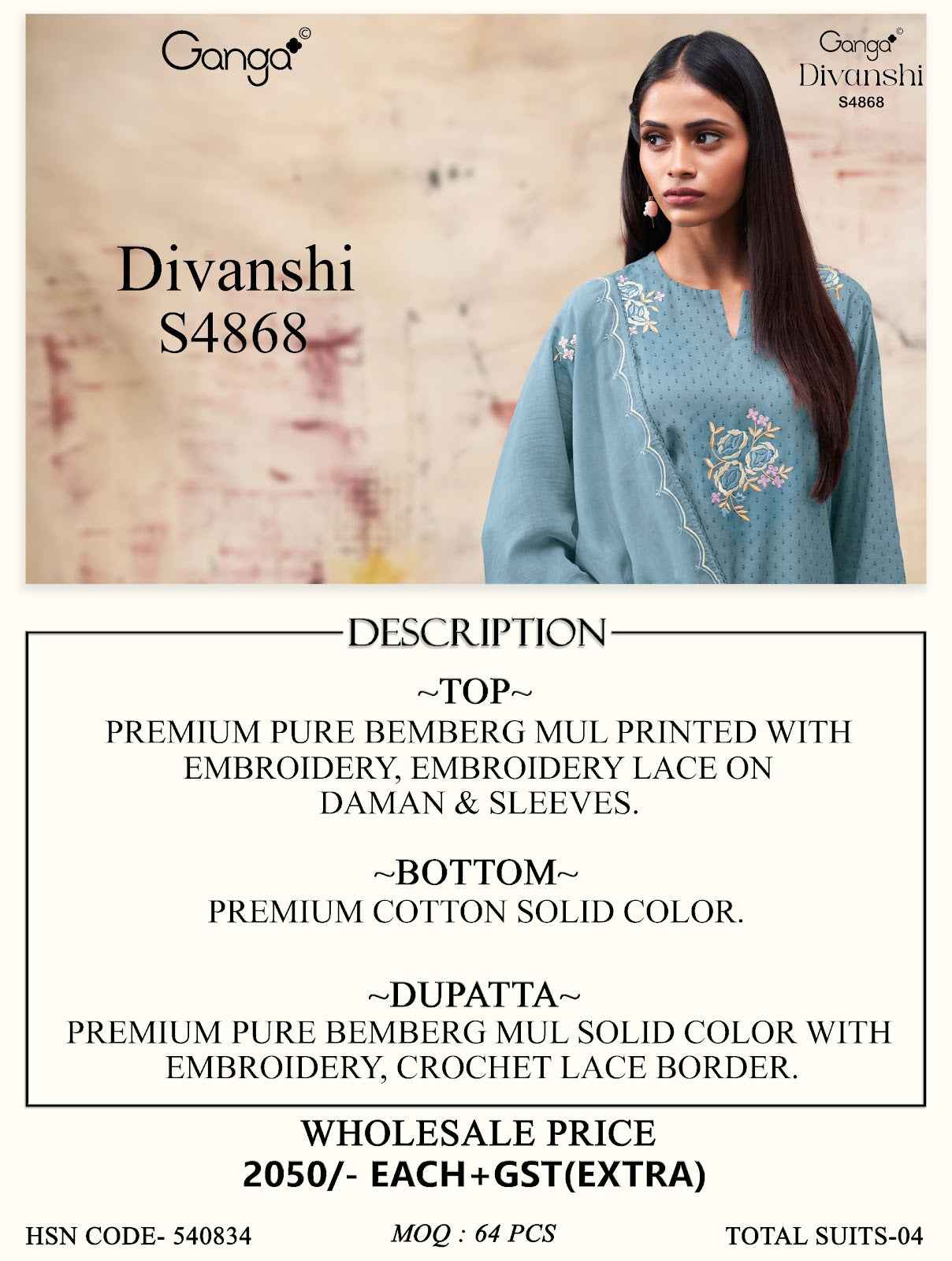 Divanshi S4868 Ganga Bemberg Plazzo Style Suits Wholesaler Gujarat