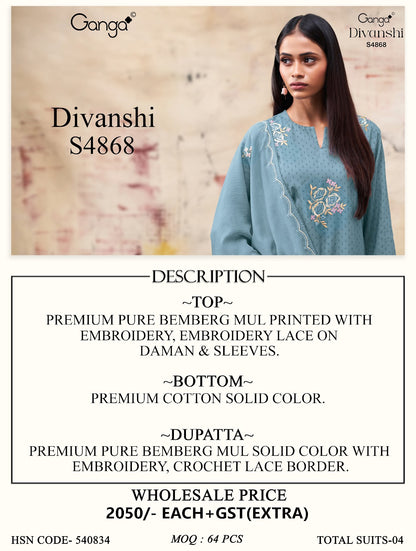 Divanshi S4868 Ganga Bemberg Plazzo Style Suits Wholesaler Gujarat