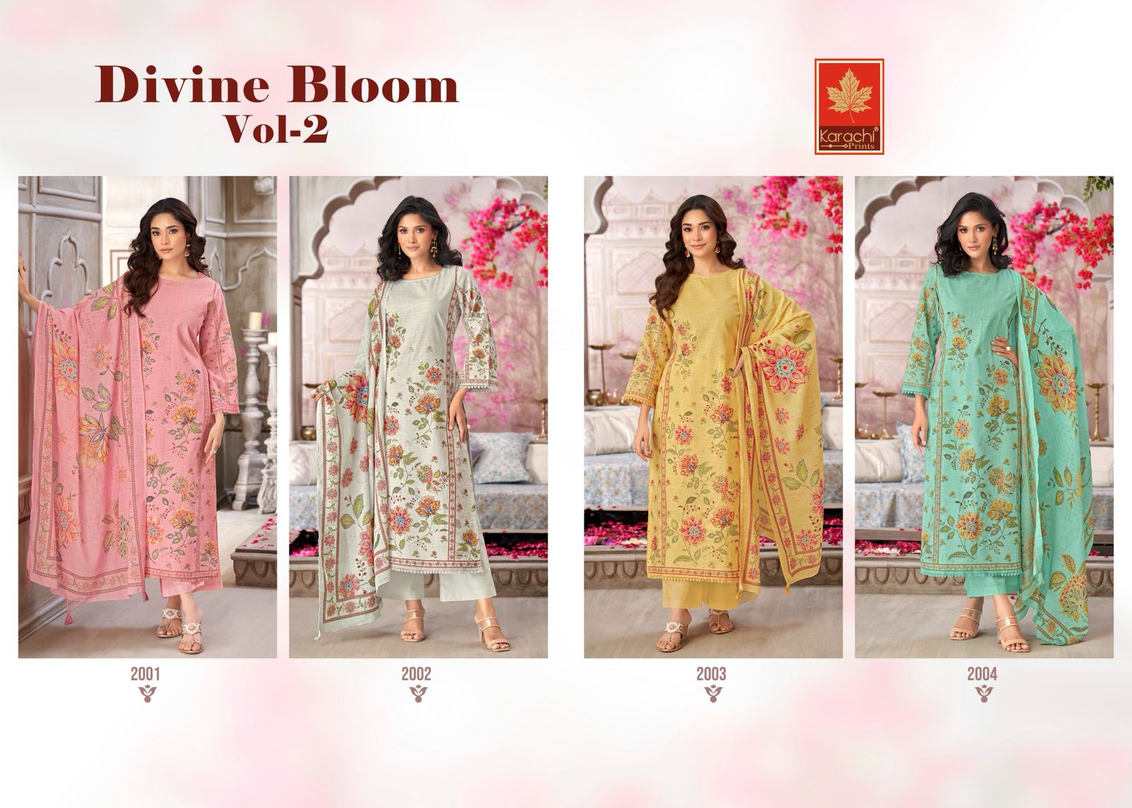 Divine Bloom Vol 2 Karachi Prints Pure Linen Pant Style Suits Manufacturer Ahmedabad