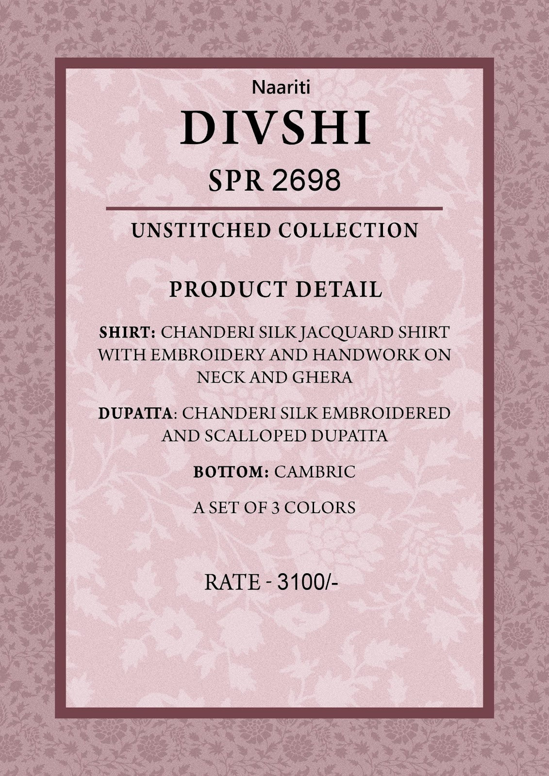 Divshi Naariti Chanderi Silk Pant Style Suits Exporter India